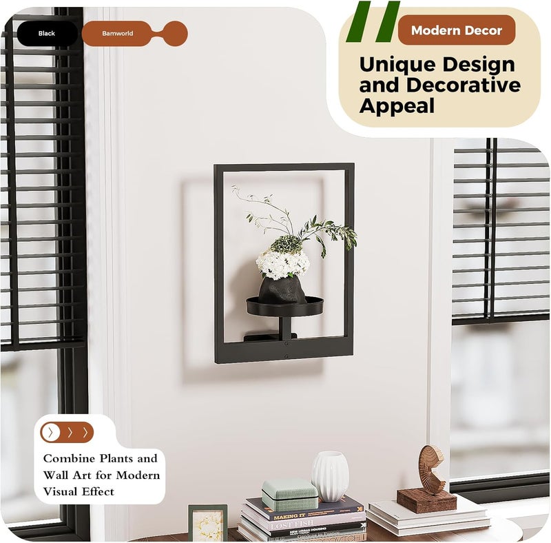 Bamworld Picture Frame Plant Stand Wall Hanging Planters for Indoor Plants Plant Hanger Outdoor Window Plant Shelves Plant Holder Black Metal Room Decor 1 Pack(Pot Not Included) - Image 3